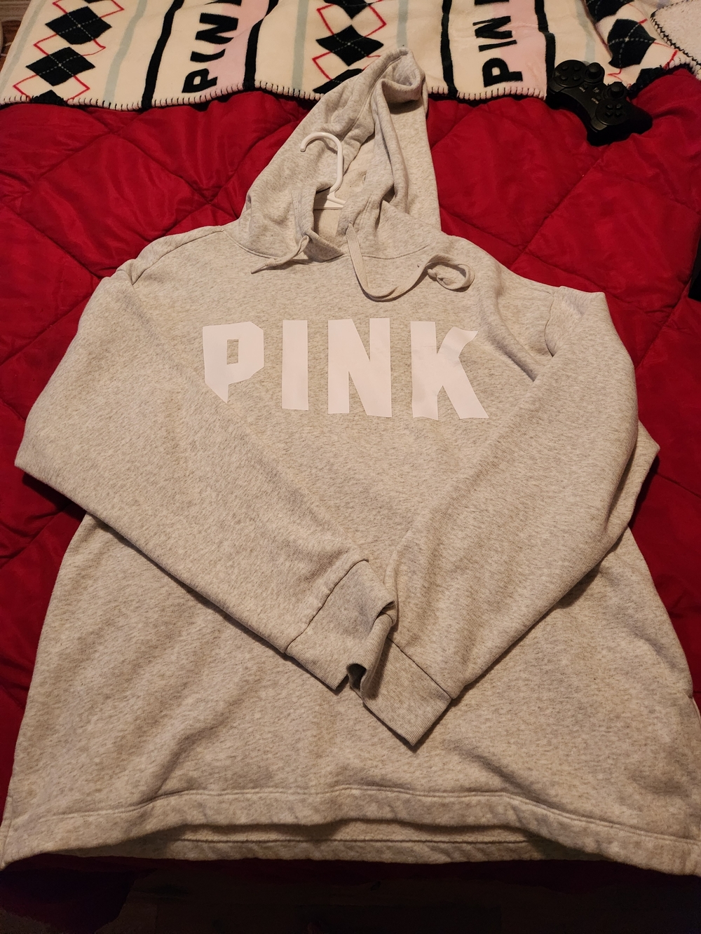 PINK Victoria's Secret Light Gray Logo Hoodie
